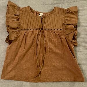 NWT - Dolan Left Coast Miramar Ruffle Top - Brown - Size M
